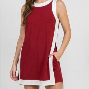 Lohnr Game Day Crimson Sleeveless Dress with Shorts, White Trim, NEW IN PACKAGE
